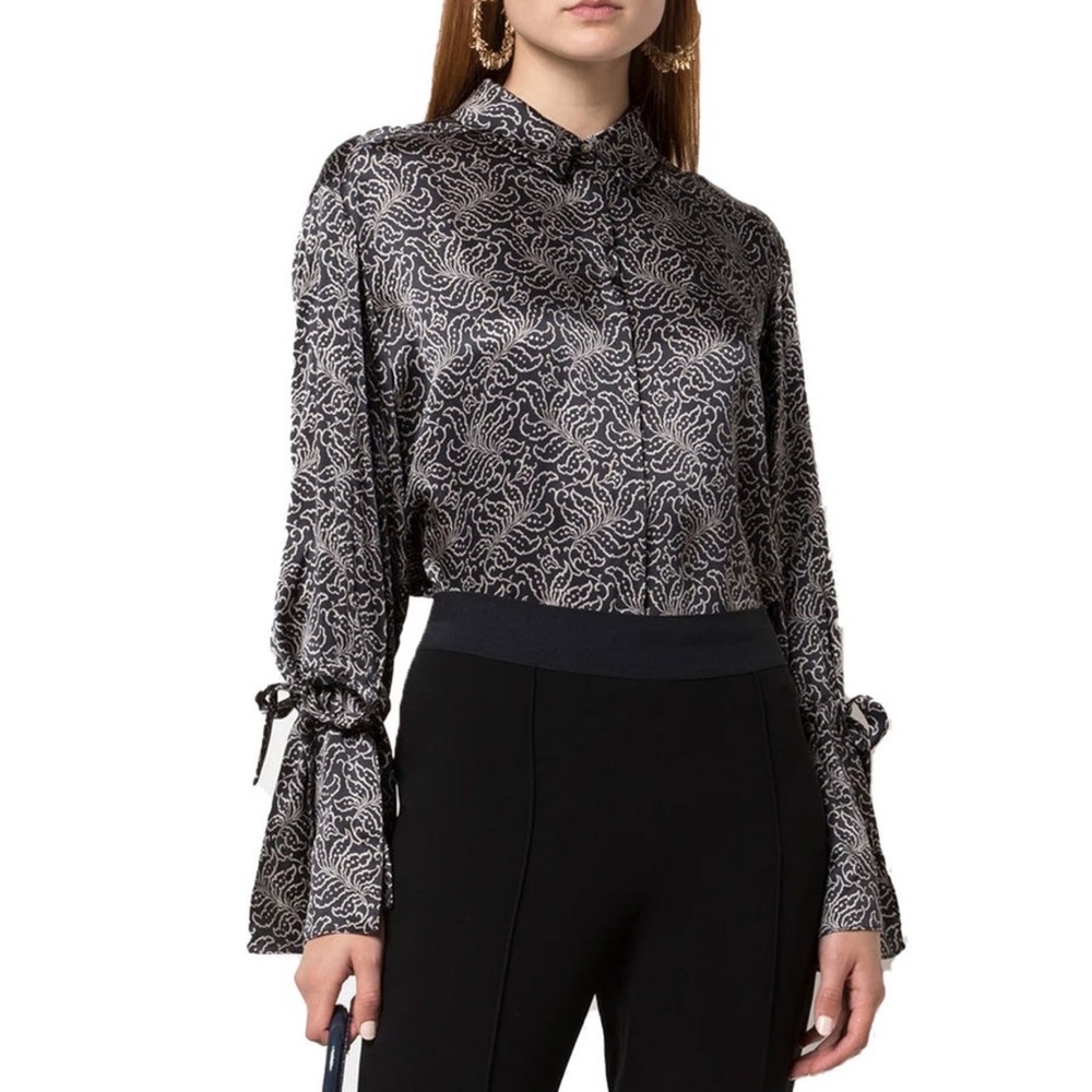 ✨NWT✨ CINQ A SEPT Elisia Silk Jacquard Floral Top in Black Multi Sz XS